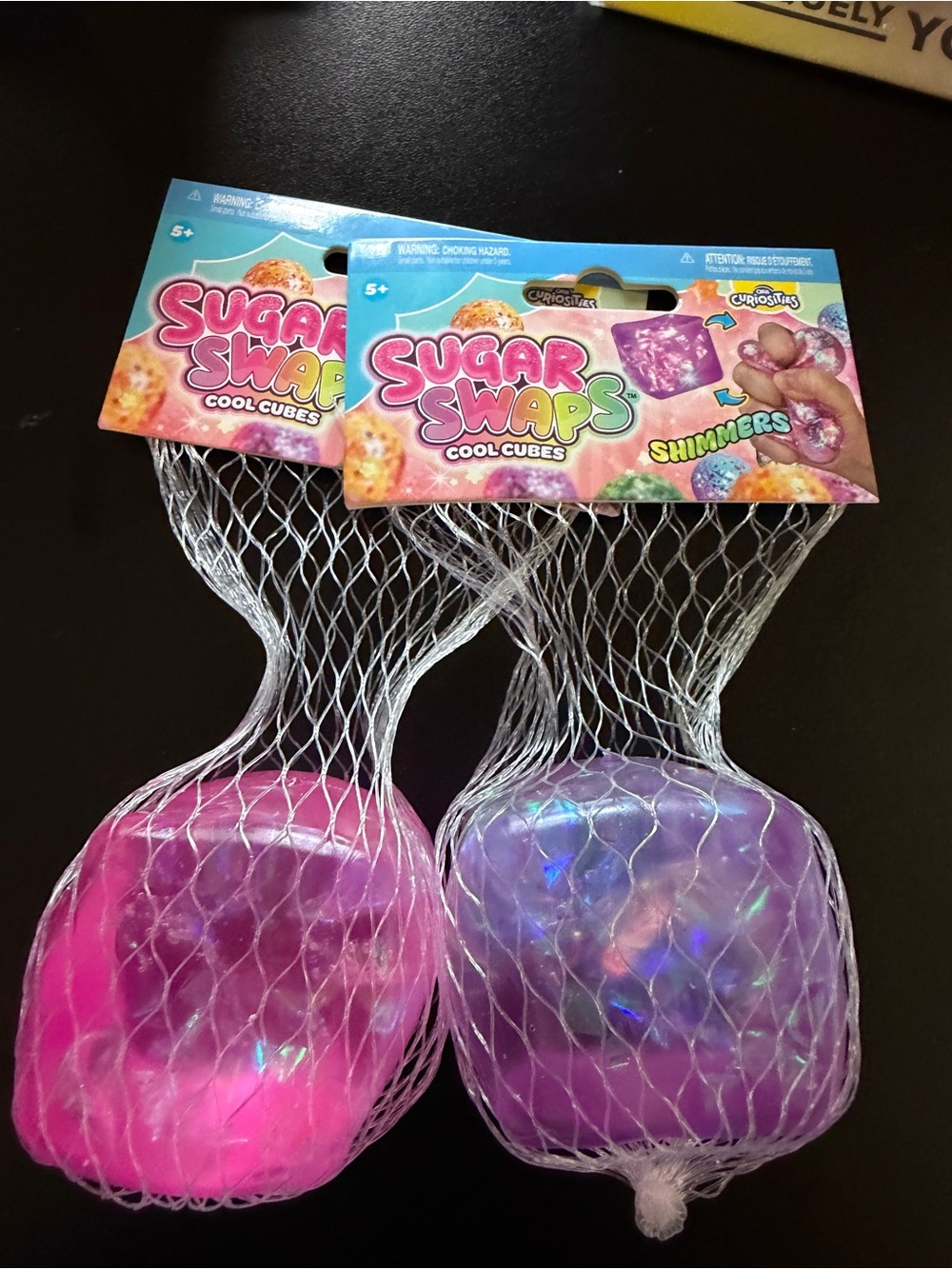 2 New Orb Sugar Swaps Pink & Purple Cool Cubes Squishy Squeeze Glitter Toys
